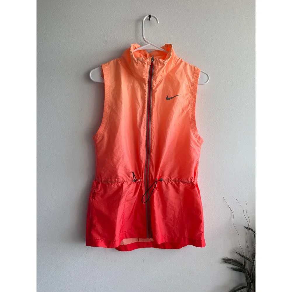 Nike Womens Orange Red Ombre Gradient Full Zip Running Vest Drawstring Small